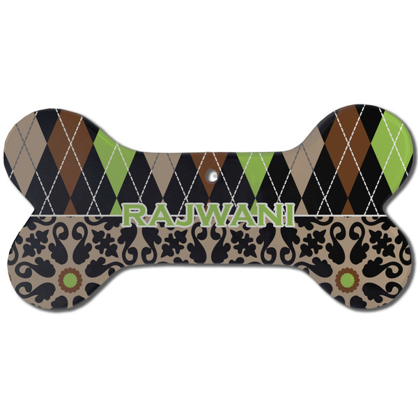 Argyle & Moroccan Mosaic Ceramic Flat Ornament - Bone Front