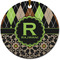 Argyle & Moroccan Mosaic Round Ceramic Ornament w/ Name and Initial
