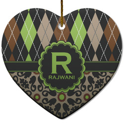 Argyle & Moroccan Mosaic Heart Ceramic Ornament w/ Name and Initial