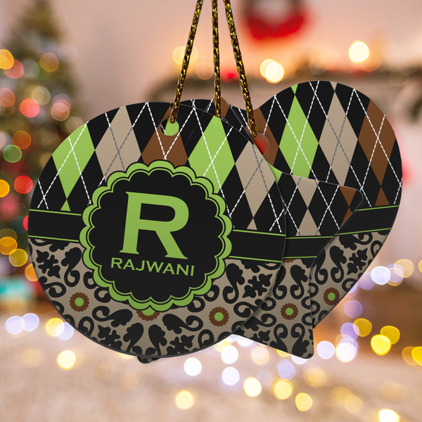 Custom Argyle & Moroccan Mosaic Ceramic Ornament w/ Name and Initial