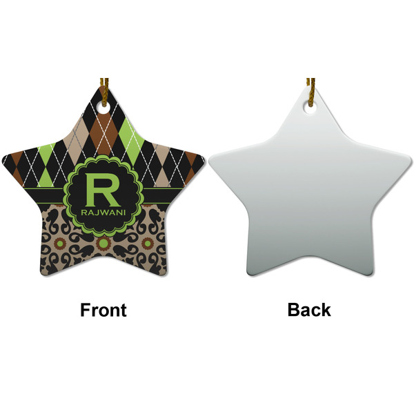 Argyle & Moroccan Mosaic Ceramic Flat Ornament - Star Front & Back (APPROVAL)