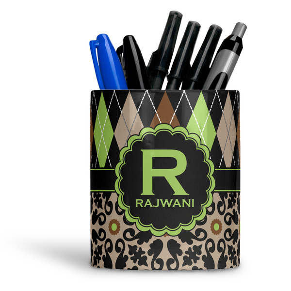 Custom Argyle & Moroccan Mosaic Ceramic Pen Holder