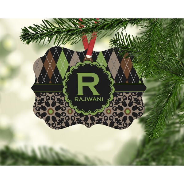 Argyle & Moroccan Mosaic Christmas Ornament (On Tree)