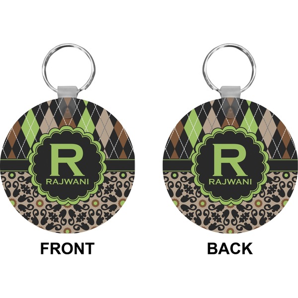 Argyle & Moroccan Mosaic Circle Keychain (Front + Back)