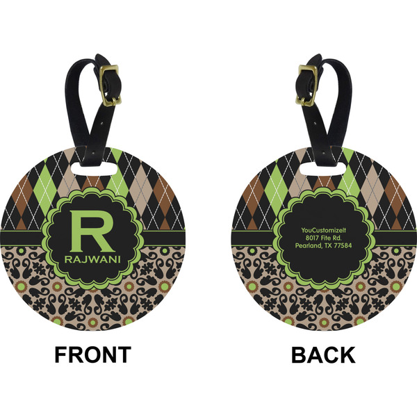 Argyle & Moroccan Mosaic Circle Luggage Tag (Front + Back)