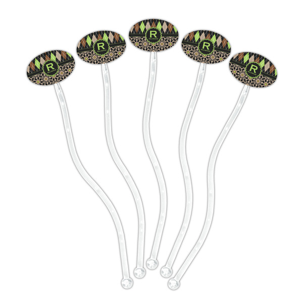 Argyle & Moroccan Mosaic Clear Plastic 7" Stir Stick - Oval - Fan