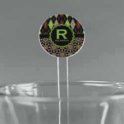 Argyle & Moroccan Mosaic 7" Round Plastic Stir Sticks - Clear (Personalized)