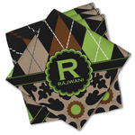 Argyle & Moroccan Mosaic Cloth Cocktail Napkins - Set of 4 w/ Name and Initial