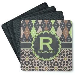 Argyle & Moroccan Mosaic Square Rubber Backed Coasters - Set of 4 (Personalized)