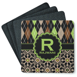 Argyle & Moroccan Mosaic Square Rubber Backed Coasters - Set of 4 (Personalized)