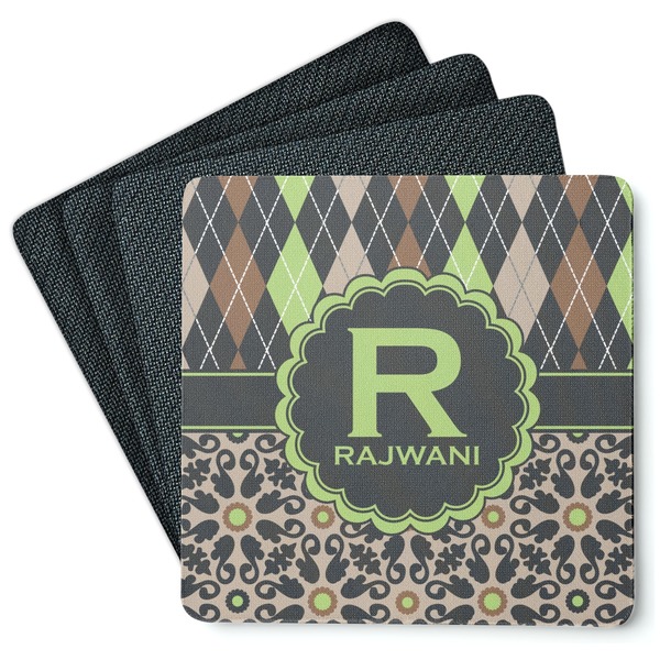 Custom Argyle & Moroccan Mosaic Square Rubber Backed Coasters - Set of 4 (Personalized)