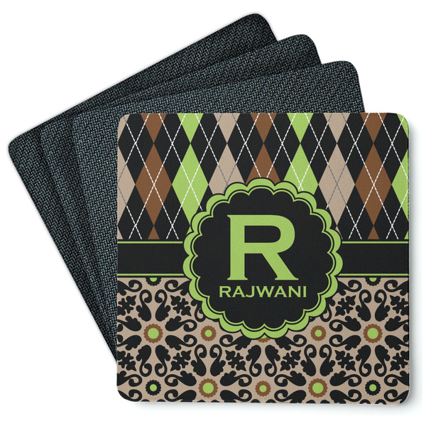 Custom Argyle & Moroccan Mosaic Square Rubber Backed Coasters - Set of 4 (Personalized)