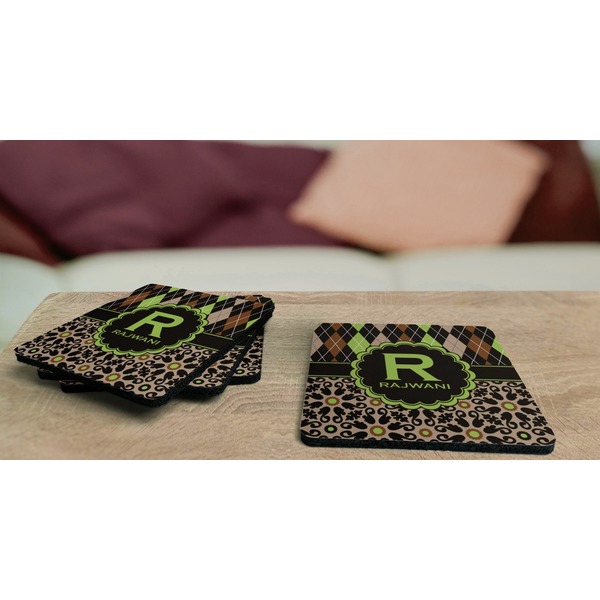 Argyle & Moroccan Mosaic Coaster Rubber Back - On Coffee Table