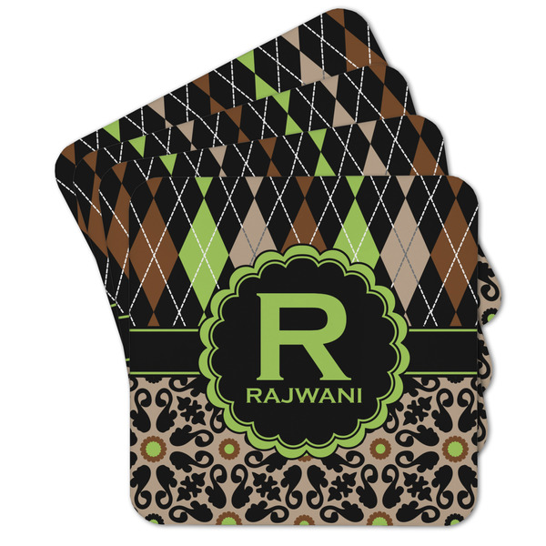 Custom Argyle & Moroccan Mosaic Cork Coaster - Set of 4 w/ Name and Initial