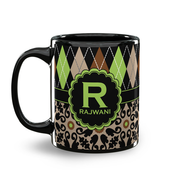 Argyle & Moroccan Mosaic Coffee Mug - 11 oz - Black
