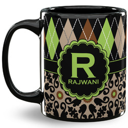 Argyle & Moroccan Mosaic 11 Oz Coffee Mug - Black (Personalized)
