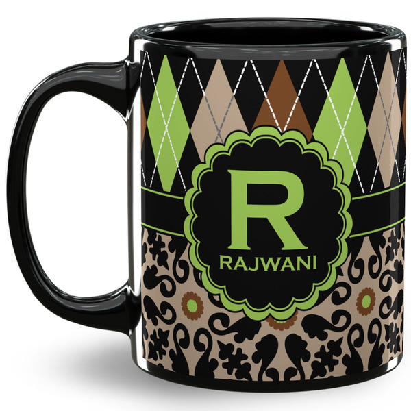 Custom Argyle & Moroccan Mosaic 11 Oz Coffee Mug - Black (Personalized)