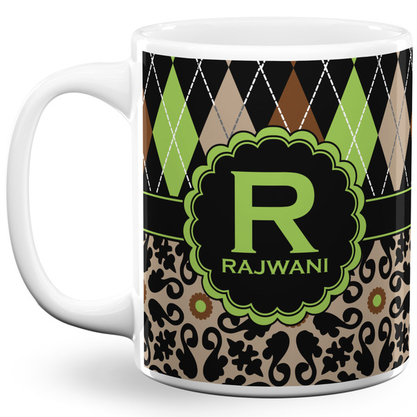 Custom Argyle & Moroccan Mosaic 11 Oz Coffee Mug - White (Personalized)