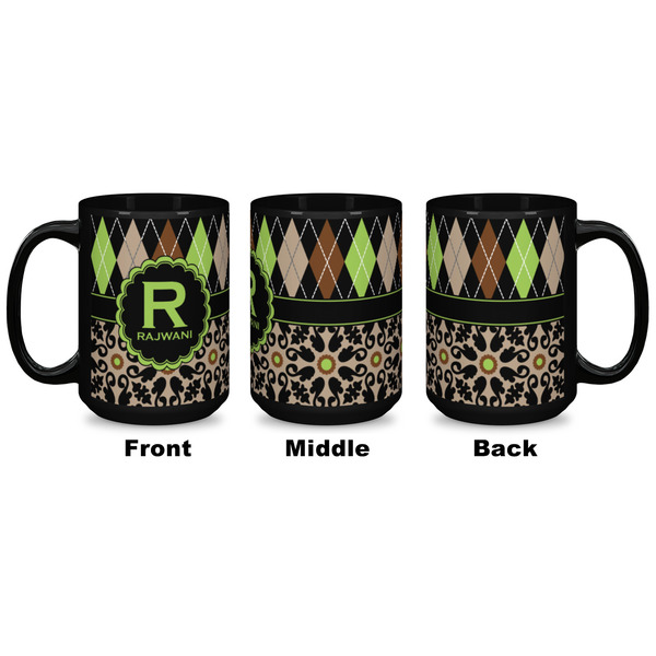 Argyle & Moroccan Mosaic Coffee Mug - 15 oz - Black APPROVAL