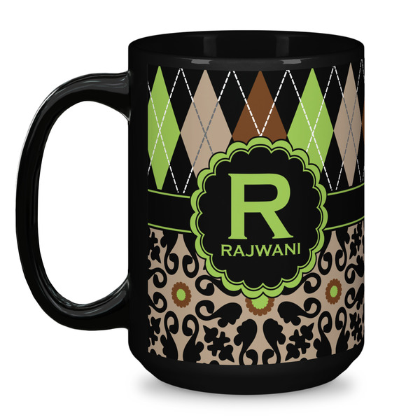 Argyle & Moroccan Mosaic Coffee Mug - 15 oz - Black