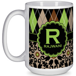 Argyle & Moroccan Mosaic 15 Oz Coffee Mug - White (Personalized)