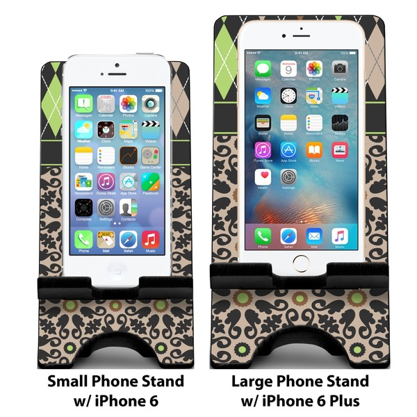 Argyle & Moroccan Mosaic Compare Phone Stand Sizes - with iPhones