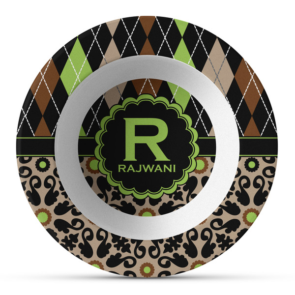 Custom Argyle & Moroccan Mosaic Plastic Bowl - Microwave Safe - Composite Polymer (Personalized)