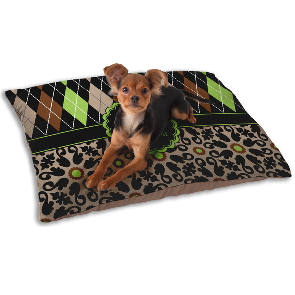 Custom Argyle & Moroccan Mosaic Dog Bed - Small w/ Name and Initial