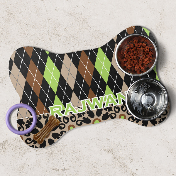 Argyle & Moroccan Mosaic Dog Bone Shaped Mat Lifestyle