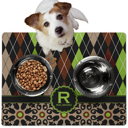 Argyle & Moroccan Mosaic Dog Food Mat - Medium w/ Name and Initial