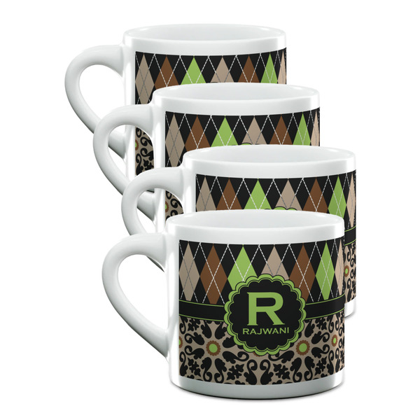 Custom Argyle & Moroccan Mosaic Double Shot Espresso Cups - Set of 4 (Personalized)