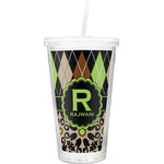 Argyle & Moroccan Mosaic Double Wall Tumbler with Straw (Personalized)