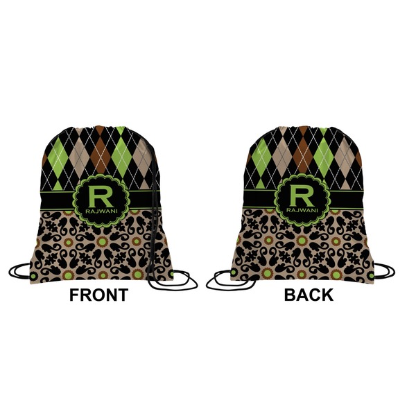 Argyle & Moroccan Mosaic Drawstring Backpack Front & Back Small