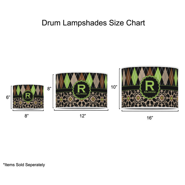 Argyle & Moroccan Mosaic Drum Lampshades - Sizing Chart