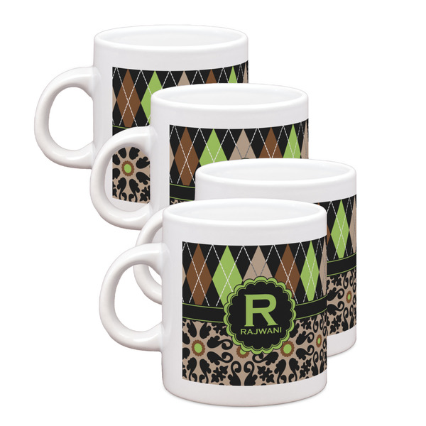 Custom Argyle & Moroccan Mosaic Single Shot Espresso Cups - Set of 4 (Personalized)