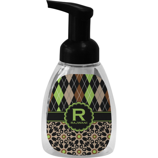 Custom Argyle & Moroccan Mosaic Foam Soap Bottle - Black (Personalized)