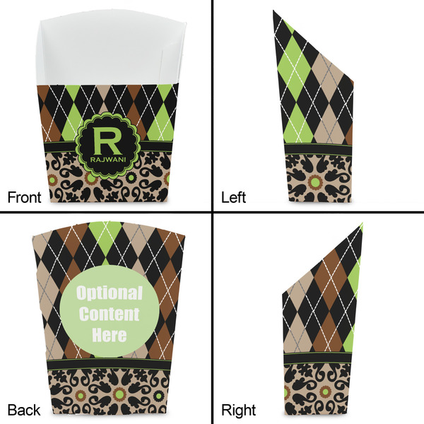 Argyle & Moroccan Mosaic French Fry Favor Box - Front & Back View