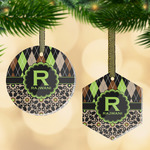 Argyle & Moroccan Mosaic Flat Glass Ornament w/ Name and Initial