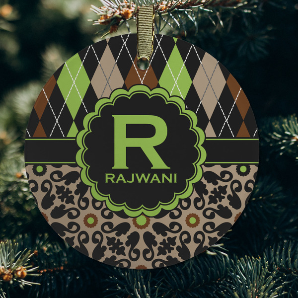 Argyle & Moroccan Mosaic Frosted Glass Ornament - Round (Lifestyle)