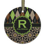 Argyle & Moroccan Mosaic Flat Glass Ornament - Round w/ Name and Initial