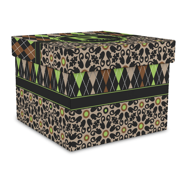 Custom Argyle & Moroccan Mosaic Gift Box with Lid - Canvas Wrapped - Large (Personalized)