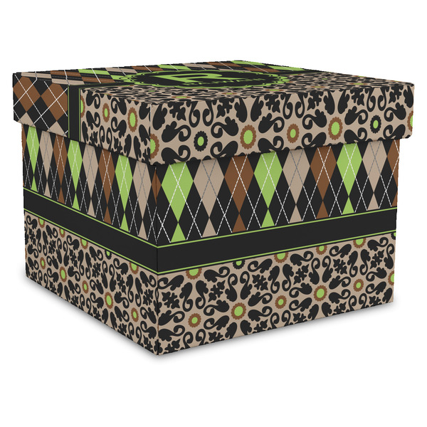 Custom Argyle & Moroccan Mosaic Gift Box with Lid - Canvas Wrapped - X-Large (Personalized)