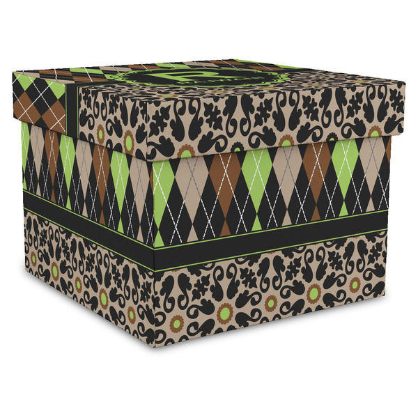 Custom Argyle & Moroccan Mosaic Gift Box with Lid - Canvas Wrapped - XX-Large (Personalized)