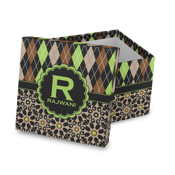 Custom Argyle & Moroccan Mosaic Gift Box with Lid - Canvas Wrapped (Personalized)