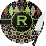 Argyle & Moroccan Mosaic Round Glass Cutting Board (Personalized)