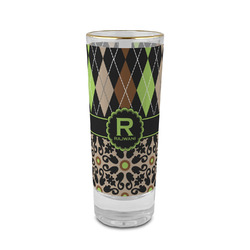 Argyle & Moroccan Mosaic 2 oz Shot Glass -  Glass with Gold Rim - Set of 4 (Personalized)