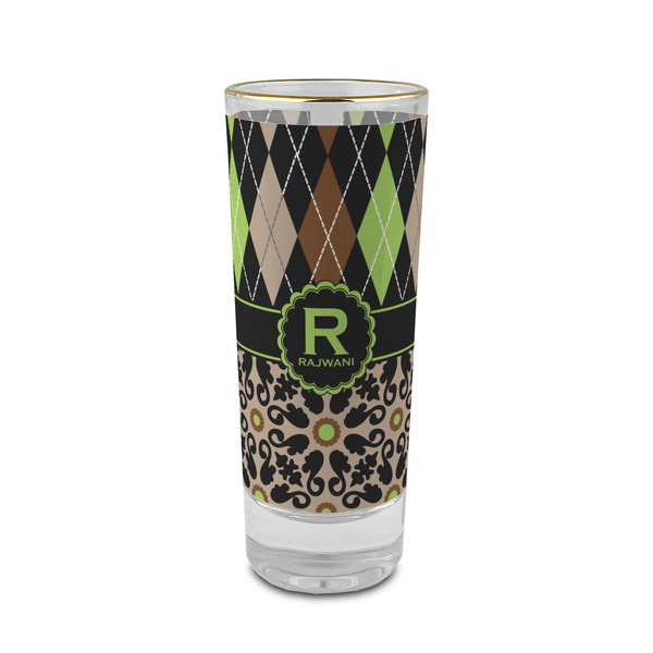 Custom Argyle & Moroccan Mosaic 2 oz Shot Glass - Glass with Gold Rim (Personalized)