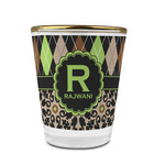 Argyle & Moroccan Mosaic Glass Shot Glass - 1.5 oz - with Gold Rim - Set of 4 (Personalized)