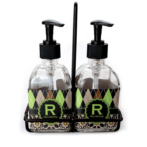 Custom Argyle & Moroccan Mosaic Glass Soap & Lotion Bottles (Personalized)