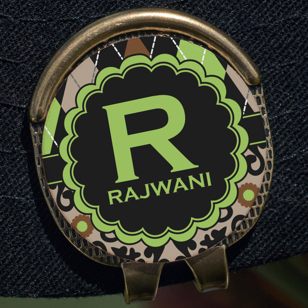 Argyle & Moroccan Mosaic Golf Ball Marker Hat Clip - Gold - Close Up